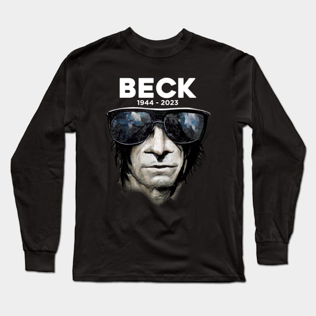 Jeff Beck No 5: Rest In Peace 1944 - 2023 (RIP) on a Dark Background Long Sleeve T-Shirt by Puff Sumo